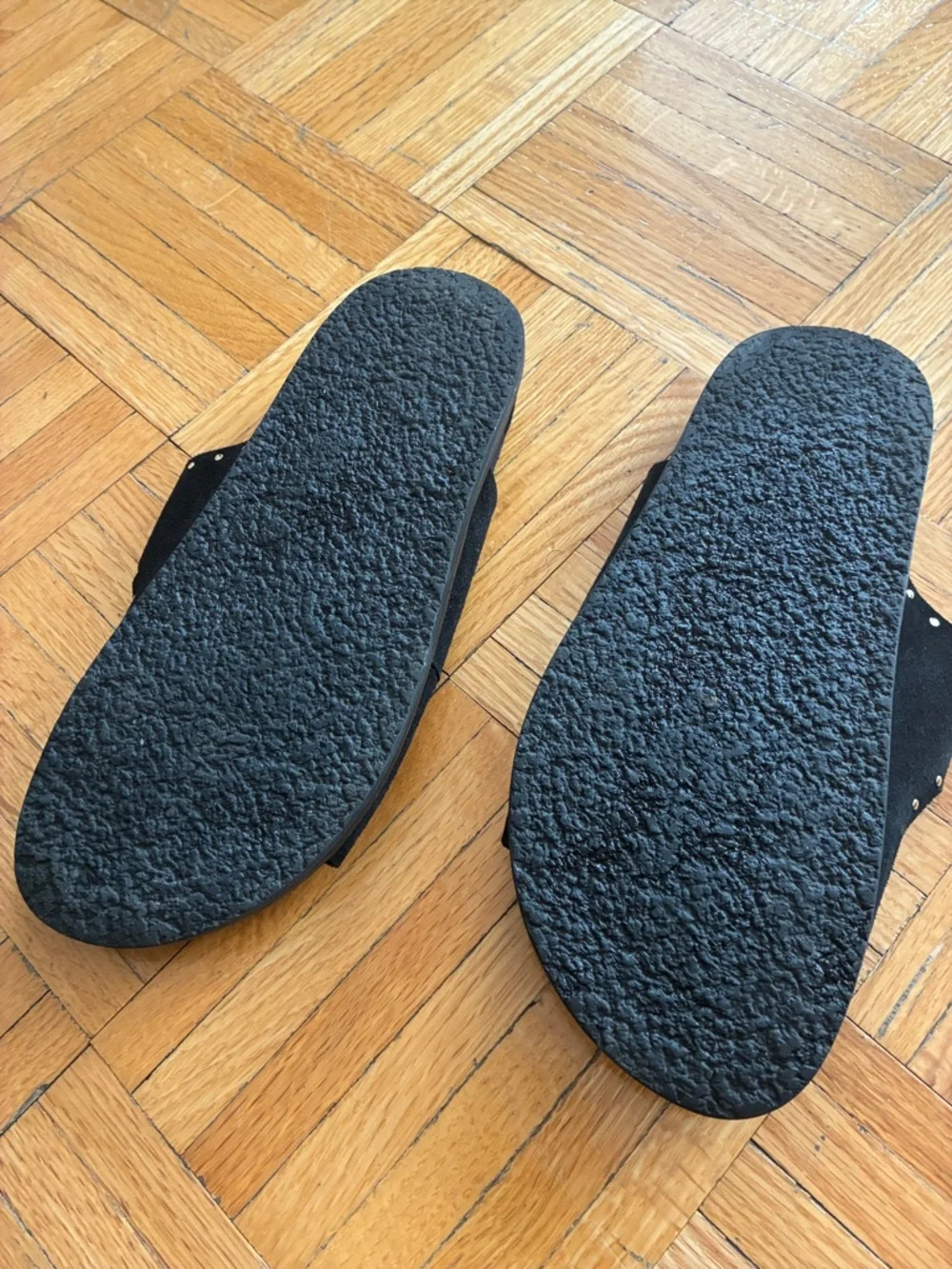 Black Studded Zara Double-Buckle Slide Sandals - Picture 4 of 5